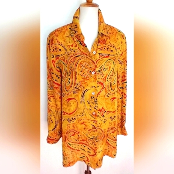 SAKS PAISLEY SILK BLOUSE - Picture 1 of 7